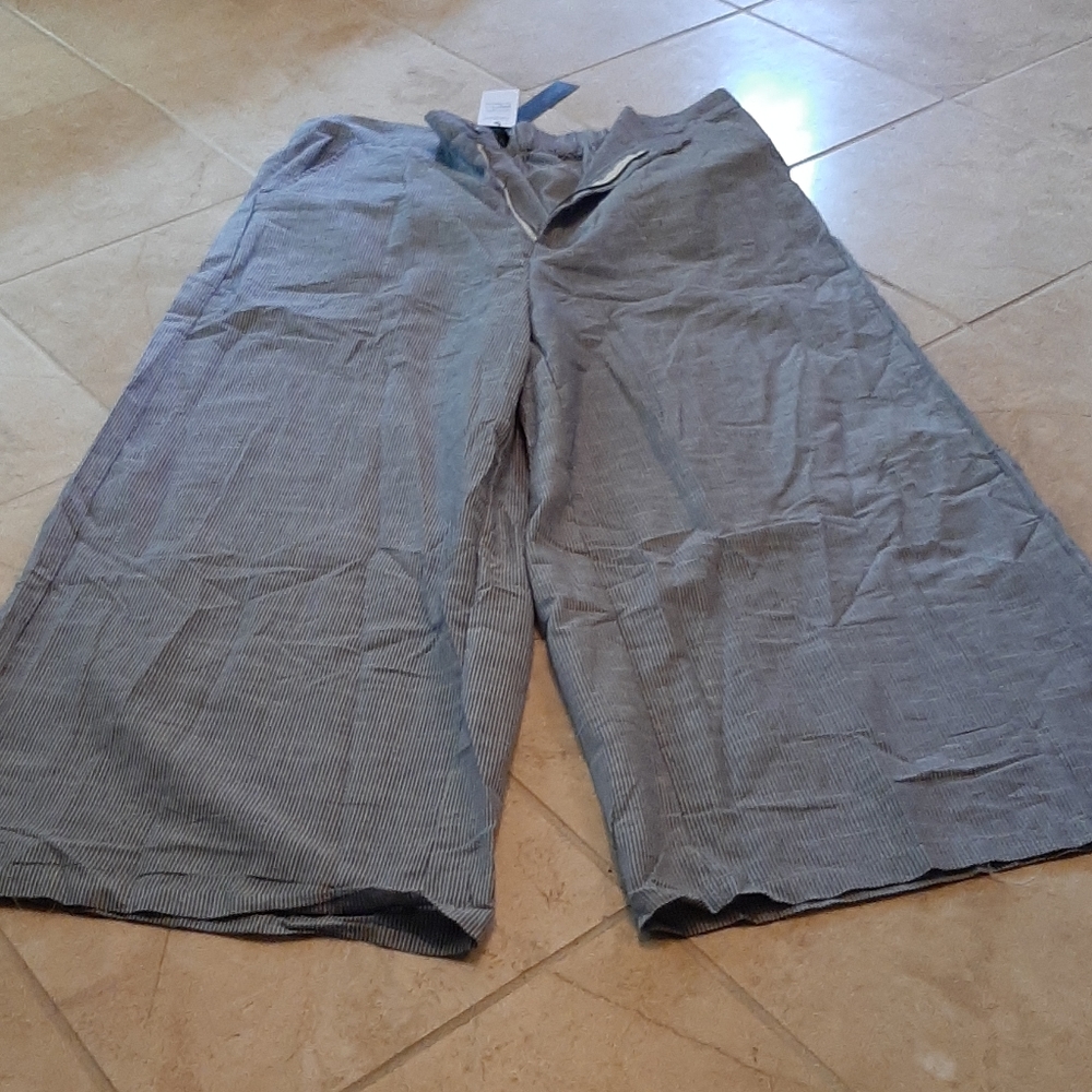 Zanzea Blue Jean Stripped Linen Wide Leg Pants